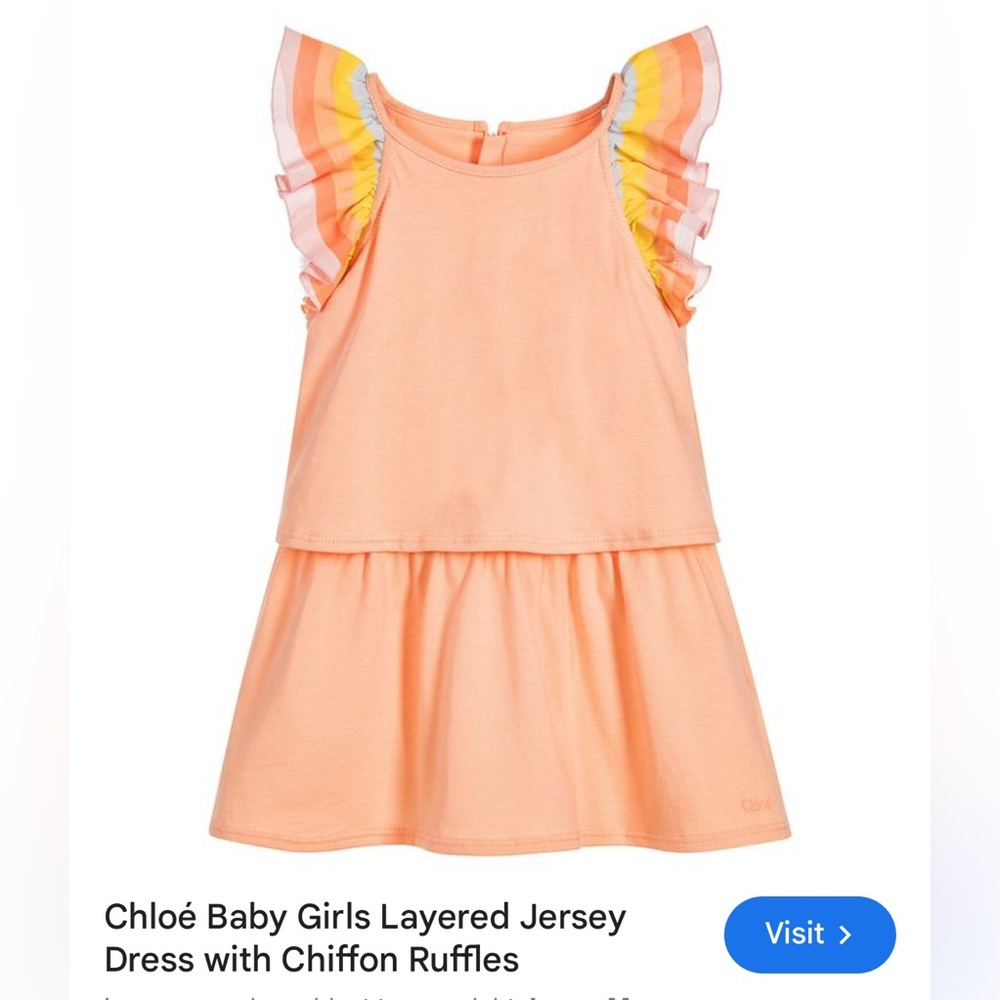 Chloe Peach Layered Jersey Dress with Rainbow Ruffles